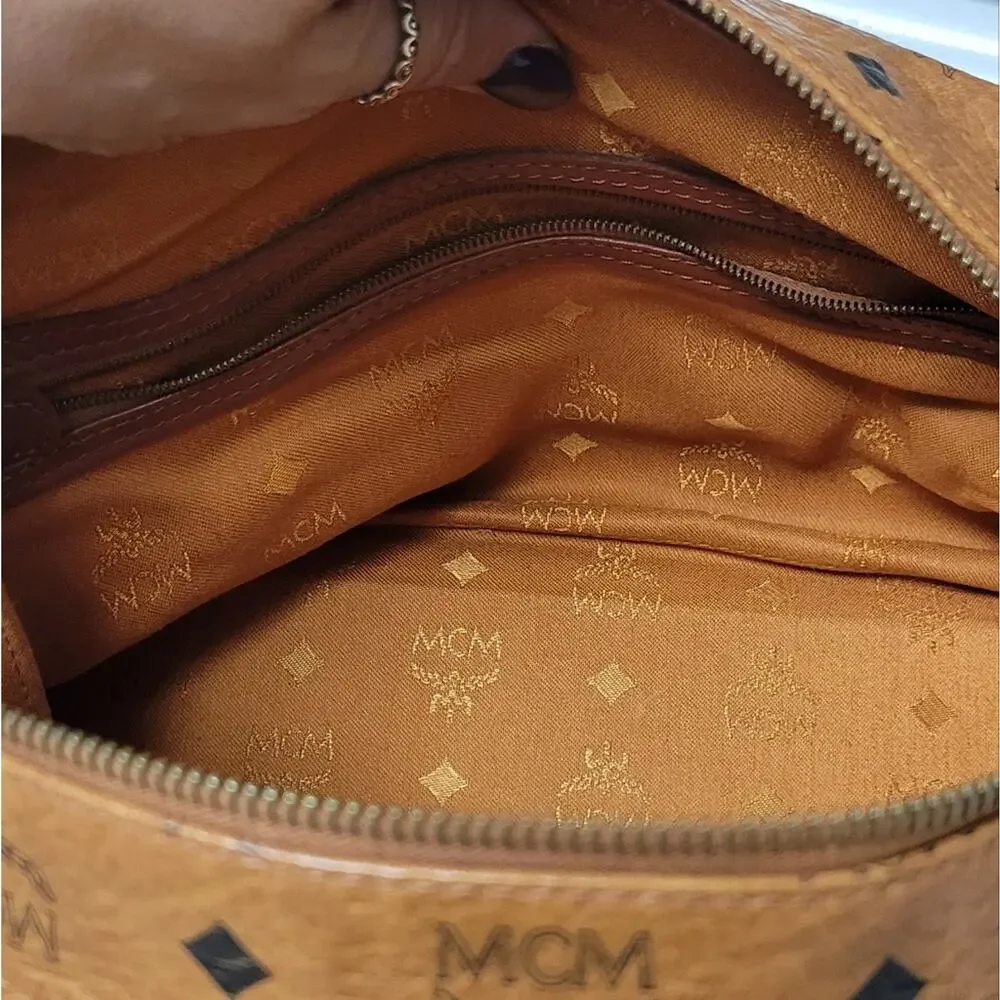 Authentic MCM Vintage Cognac Monogram Leather Visetos Boston Bag